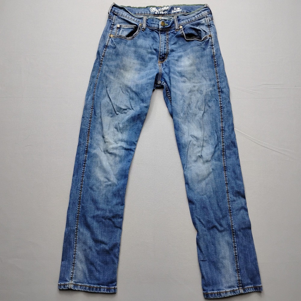 Wrangler Retro Slim Straight Jeans Mens 33x32 Blue Denim 10WLT88BZ